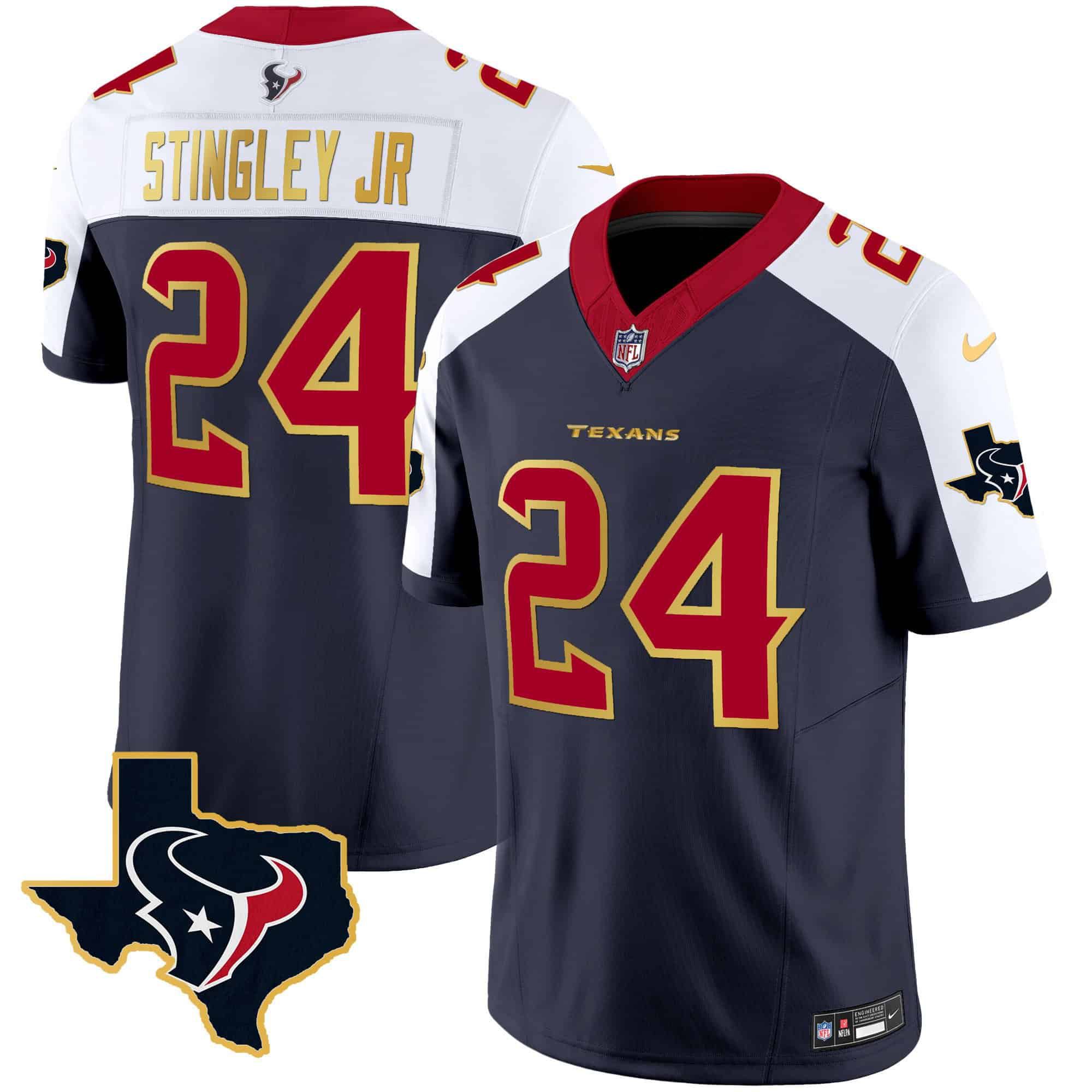 Men Houston Texans #24 Stingley jr Dark blue Gold 2024 Nike Trim Vapor NFL Jersey